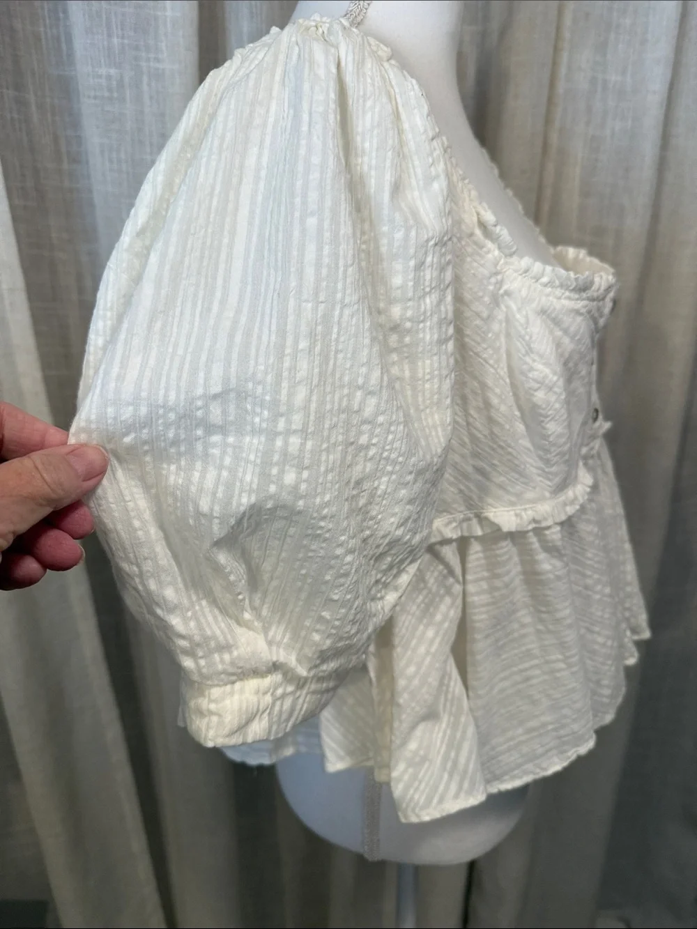 Free People Ivory Smocked Babydoll Blouse Puff Sleeve Cotton Top M